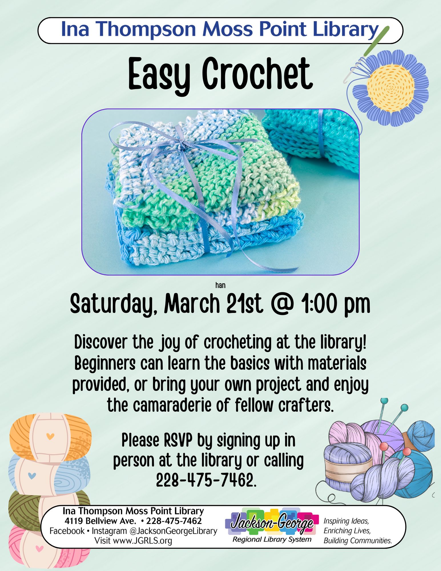 Ina Thompson Moss Point Library Hosts Easy Crochet Class