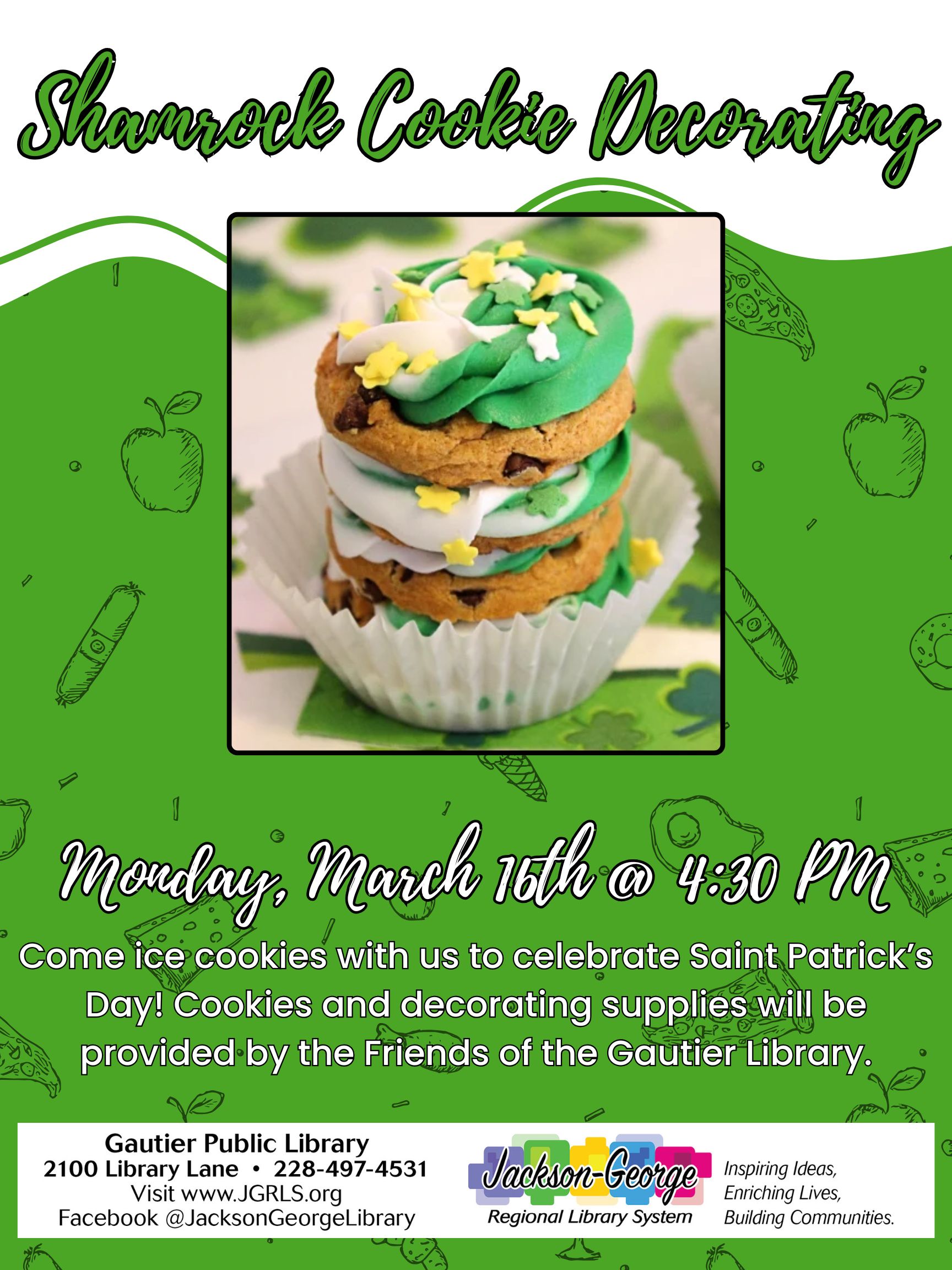 Gautier Public Library Celebrates St. Patrick’s Day with Shamrock Cookie Decorating