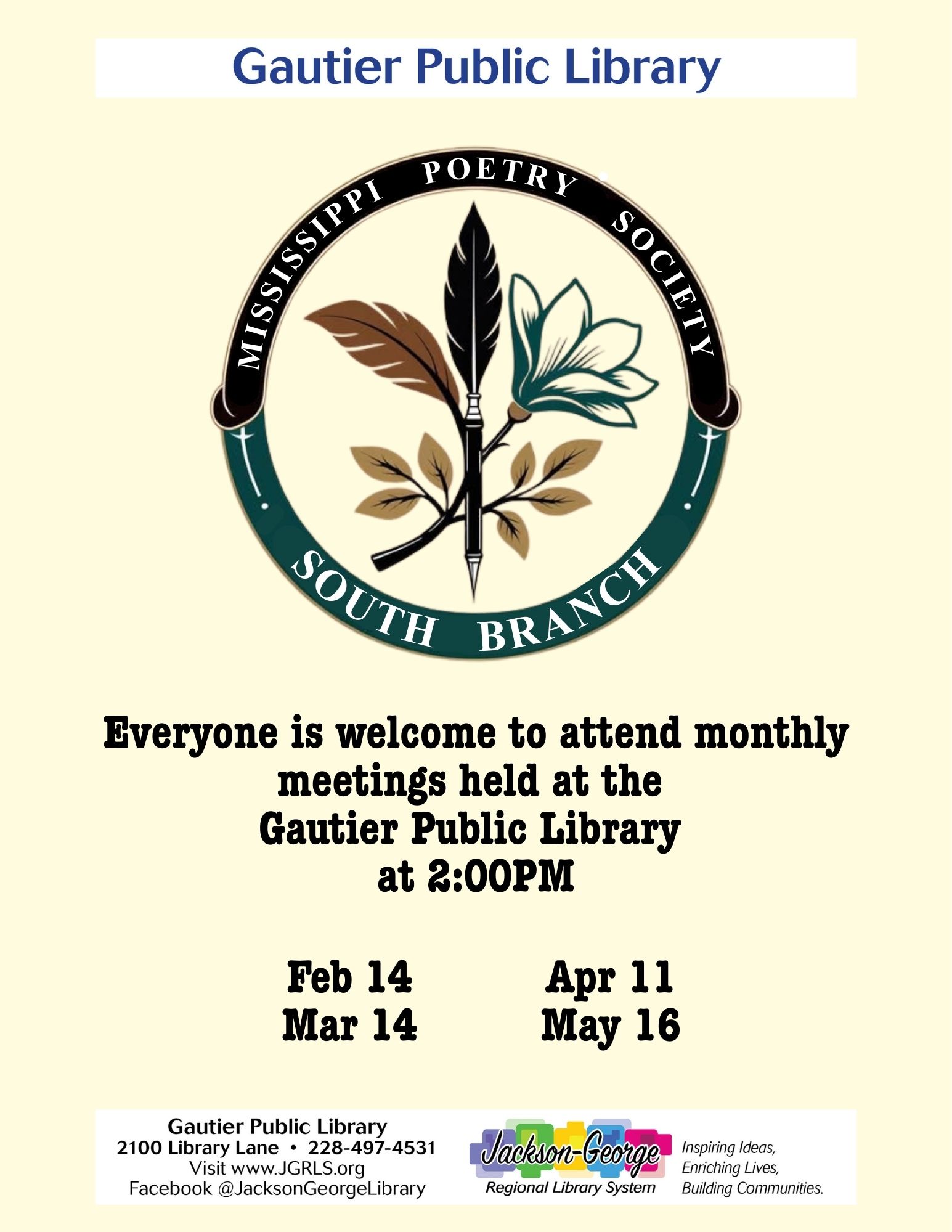 Mississippi Poetry Society – South Branch Welcomes Community to Monthly Meetings